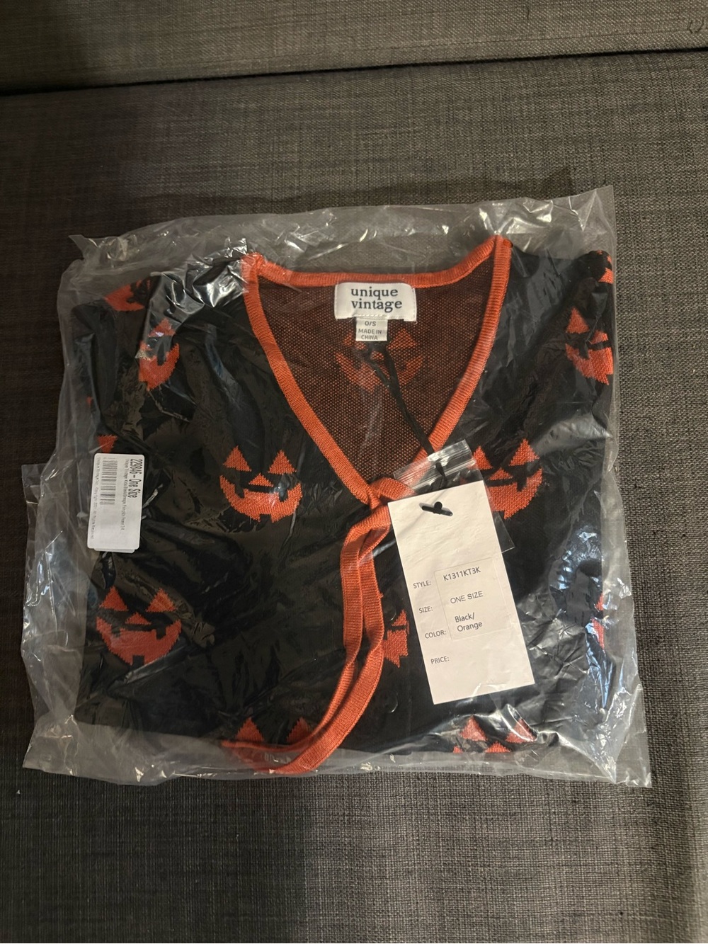 Unique Vintage Black & Orange Toddler Jack-O'-Lantern Knit Cardigan